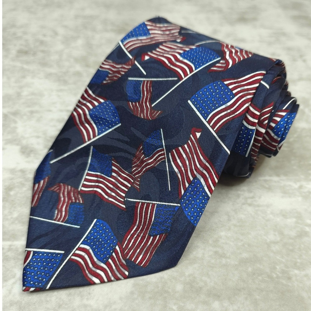 Steven Harris American Flag Necktie Men OS Blue Patriotic USA Flag Classic